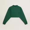 Sudadera polo corta verde para mujer con estampado