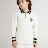 Sudadera polo infantil de algodón blanco con bordado en el pecho y estampado en la espalda