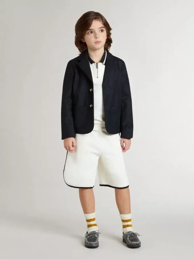 Sudadera polo infantil de algodón blanco con bordado en el pecho y estampado en la espalda