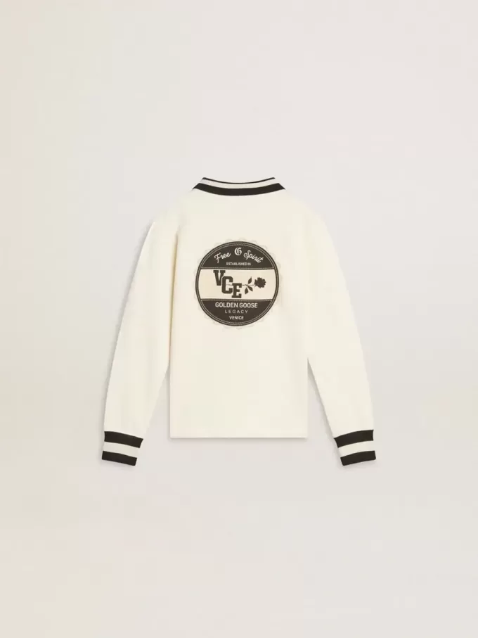 Sudadera polo infantil de algodón blanco con bordado en el pecho y estampado en la espalda