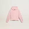 Sudadera rosa con capucha y estrellas plateadas brillantes