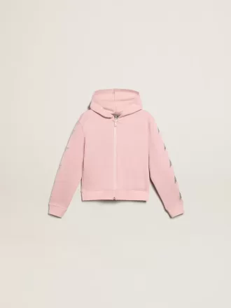 Sudadera rosa con capucha y estrellas plateadas brillantes
