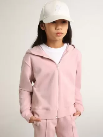 Sudadera rosa con capucha y estrellas plateadas brillantes