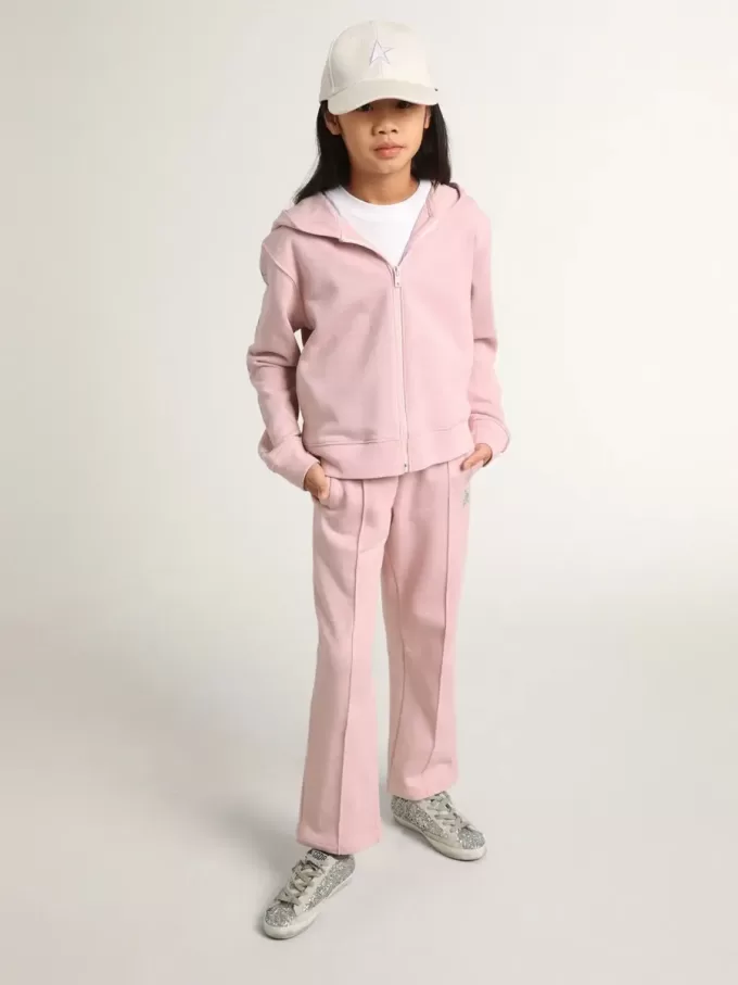 Sudadera rosa con capucha y estrellas plateadas brillantes