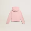 Sudadera rosa con capucha y estrellas plateadas brillantes