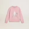 Sudadera rosa con estrella maxi en purpurina plateada en la parte delantera