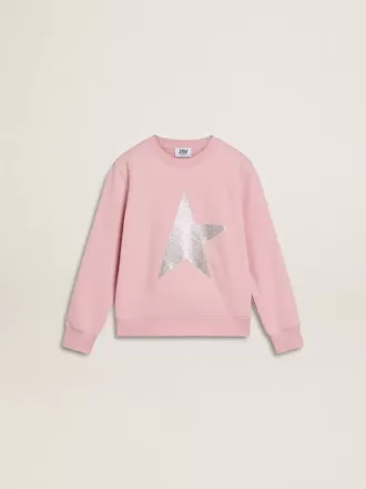 Sudadera rosa con estrella maxi en purpurina plateada en la parte delantera