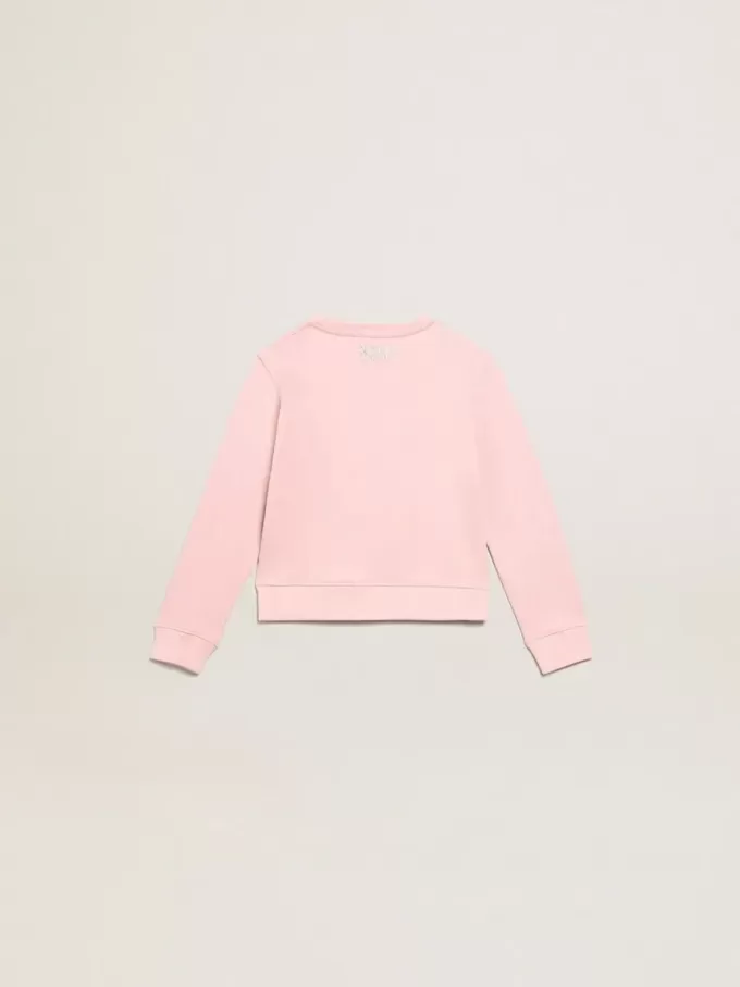 Sudadera rosa con estrella maxi en purpurina plateada en la parte delantera