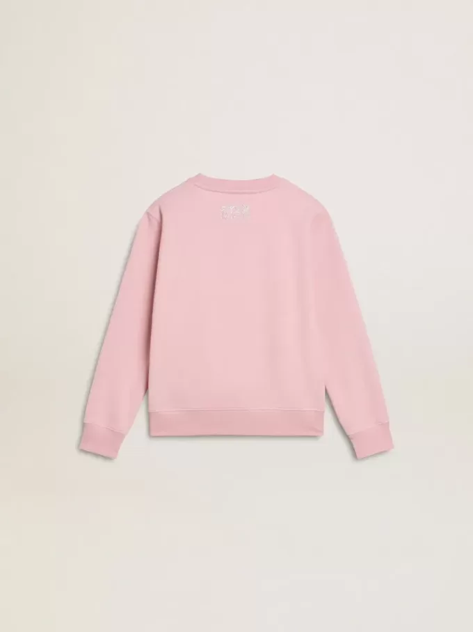 Sudadera rosa con estrella maxi en purpurina plateada en la parte delantera