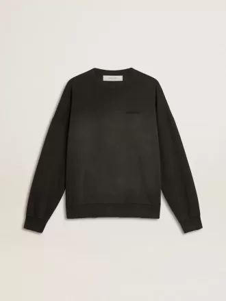 Sudadera unisex de algodón negro desgastado con logotipo bordado