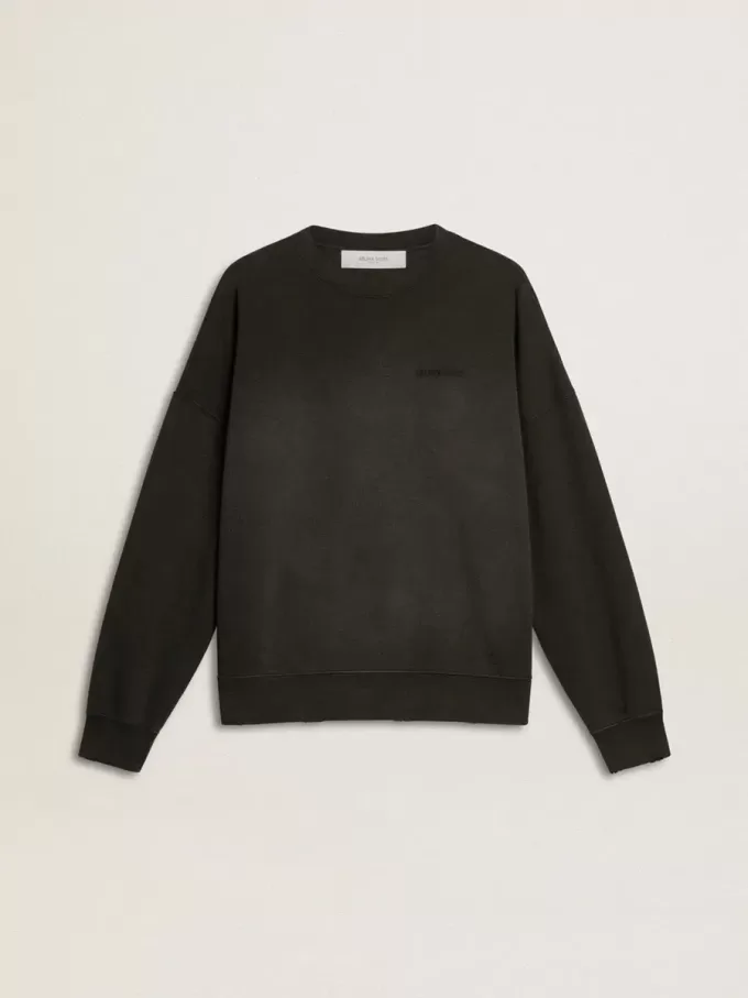 Sudadera unisex de algodón negro desgastado con logotipo bordado