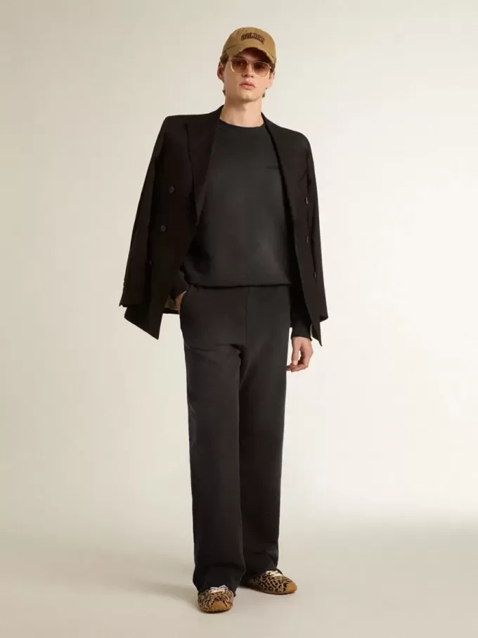 Sudadera unisex de algodón negro desgastado con logotipo bordado