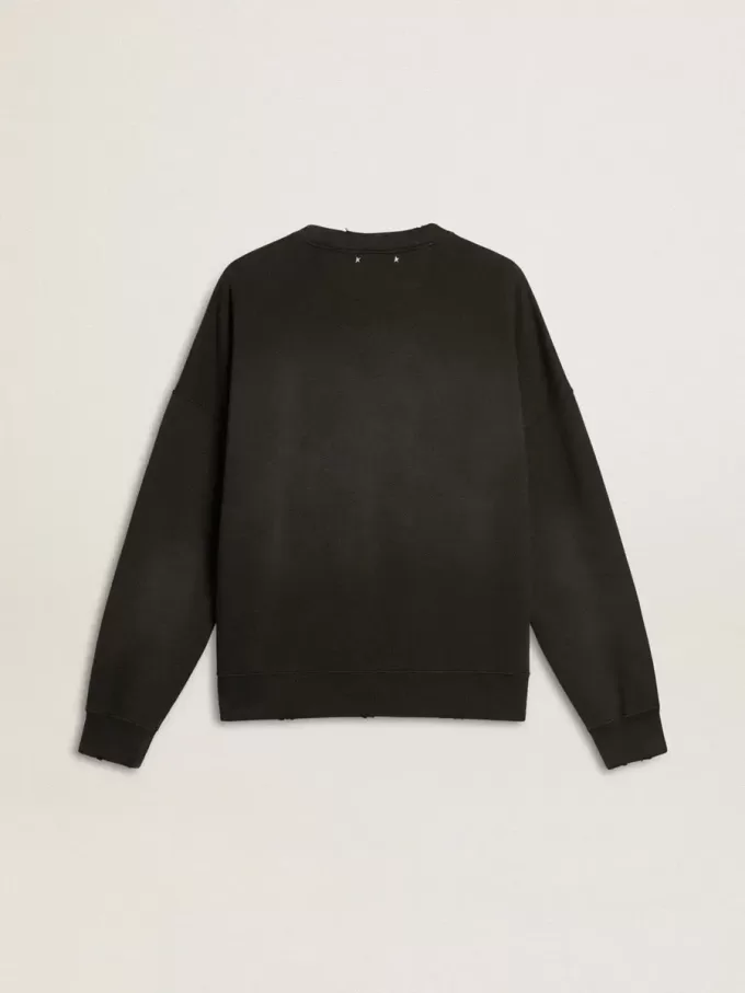 Sudadera unisex de algodón negro desgastado con logotipo bordado