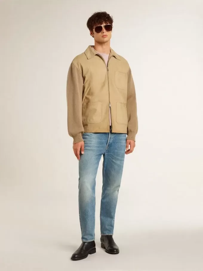 Sudadera unisex de cuello redondo en color rosa antiguo con estampado del logotipo en verde