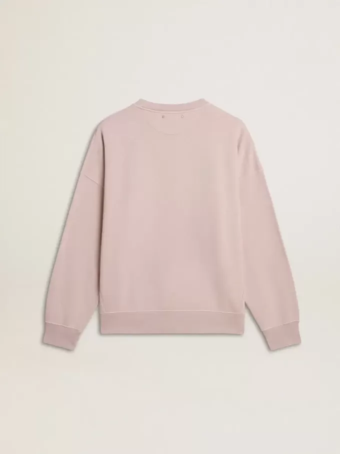 Sudadera unisex de cuello redondo en color rosa antiguo con estampado del logotipo en verde