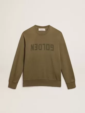 Sudadera verde oliva para hombre con letras doradas