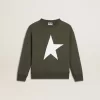 Sudadera verde oscuro para niño con una estrella maxi blanca en la parte delantera Sudadera verde oscuro para niño con una estrella maxi blanca en la parte delantera