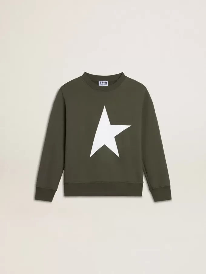 Sudadera verde oscuro para niño con una estrella maxi blanca en la parte delantera Sudadera verde oscuro para niño con una estrella maxi blanca en la parte delantera