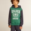 Sudadera verde y azul para niño con capucha y estampado Sudadera verde y azul para niño con capucha y estampado