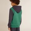 Sudadera verde y azul para niño con capucha y estampado Sudadera verde y azul para niño con capucha y estampado