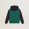 Sudadera verde y azul para niño con capucha y estampado Sudadera verde y azul para niño con capucha y estampado