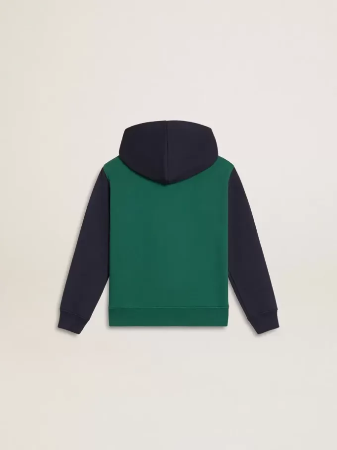 Sudadera verde y azul para niño con capucha y estampado Sudadera verde y azul para niño con capucha y estampado