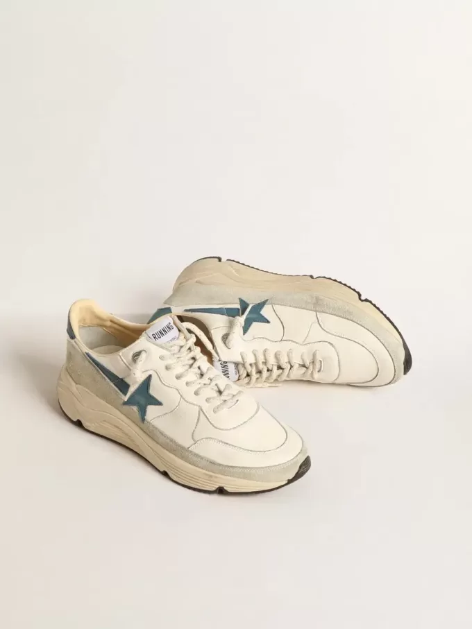 Suela Running en napa con estrella de cuero azul e inserción de ante