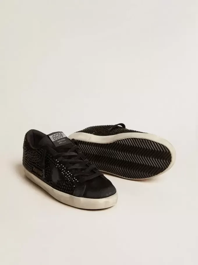 Super-Star en ante negro con cristales Swarovski y estrella de ante negro