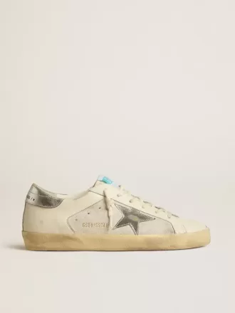 Super-Star en piel y ante blancos con estrella de piel plateada y dorada