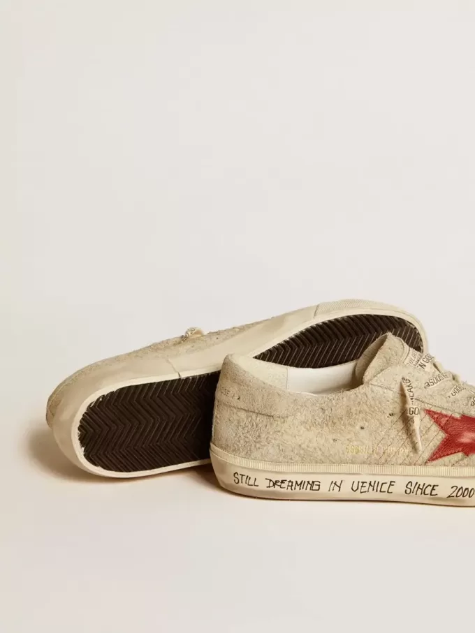 Super-Star LTD para hombre en ante gris con estrella de cuero rojo