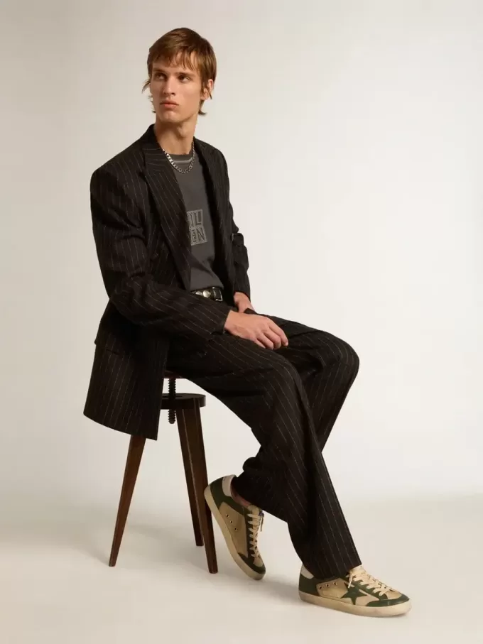 Super-Star LTD para hombre en malla color crema y napa verde con estrella de napa