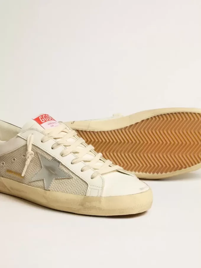Super-Star LTD para hombre en malla y piel con estrella plateada y lengüeta azul en el talón