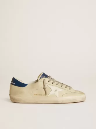 Super-Star LTD para hombre en nubuck con estrella de cuero blanco y lengüeta azul en el talón