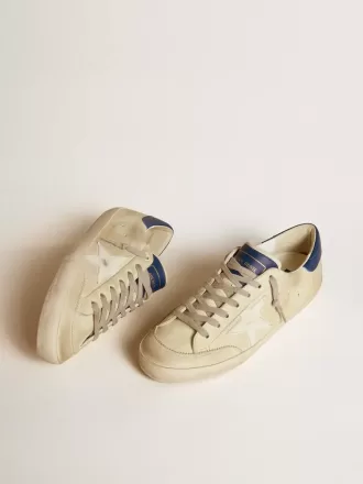 Super-Star LTD para hombre en nubuck con estrella de cuero blanco y lengüeta azul en el talón