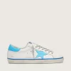 Super-Star LTD para hombre en piel blanca con estrella y lengüeta del talón en piel azul claro