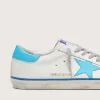 Super-Star LTD para hombre en piel blanca con estrella y lengüeta del talón en piel azul claro
