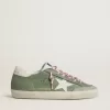 Super-Star LTD para mujer en nubuck verde con estrella y lengüeta en el talón de cuero blanco Super-Star LTD para mujer en nubuck verde con estrella y lengüeta en el talón de cuero blanco