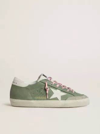 Super-Star LTD para mujer en nubuck verde con estrella y lengüeta en el talón de cuero blanco Super-Star LTD para mujer en nubuck verde con estrella y lengüeta en el talón de cuero blanco