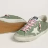 Super-Star LTD para mujer en nubuck verde con estrella y lengüeta en el talón de cuero blanco Super-Star LTD para mujer en nubuck verde con estrella y lengüeta en el talón de cuero blanco