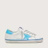 Super-Star LTD para mujer en piel blanca con estrella y lengüeta del talón en piel azul claro