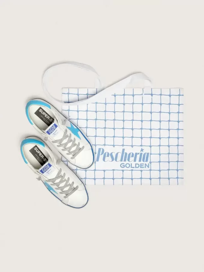 Super-Star LTD para mujer en piel blanca con estrella y lengüeta del talón en piel azul claro