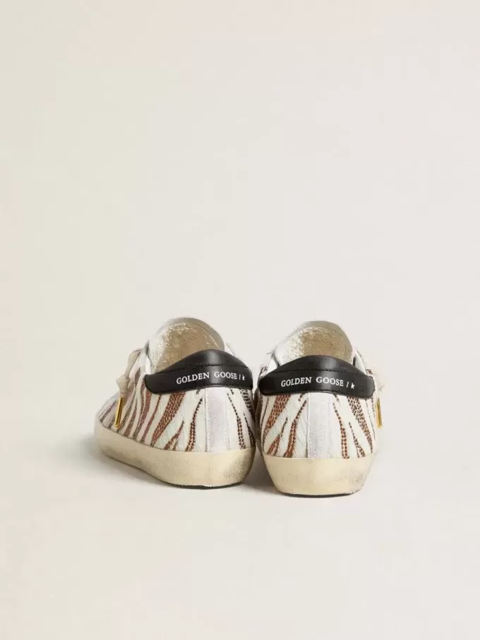 Super-Star LTD para mujer en piel de potro blanca con purpurina marrón y estrella de ante blanco Super-Star LTD para mujer en piel de potro blanca con purpurina marrón y estrella de ante blanco