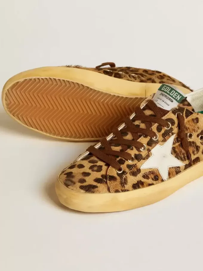 Super-Star LTD para mujer en piel de potro con estampado de leopardo, estrella de piel y lengüeta en el talón