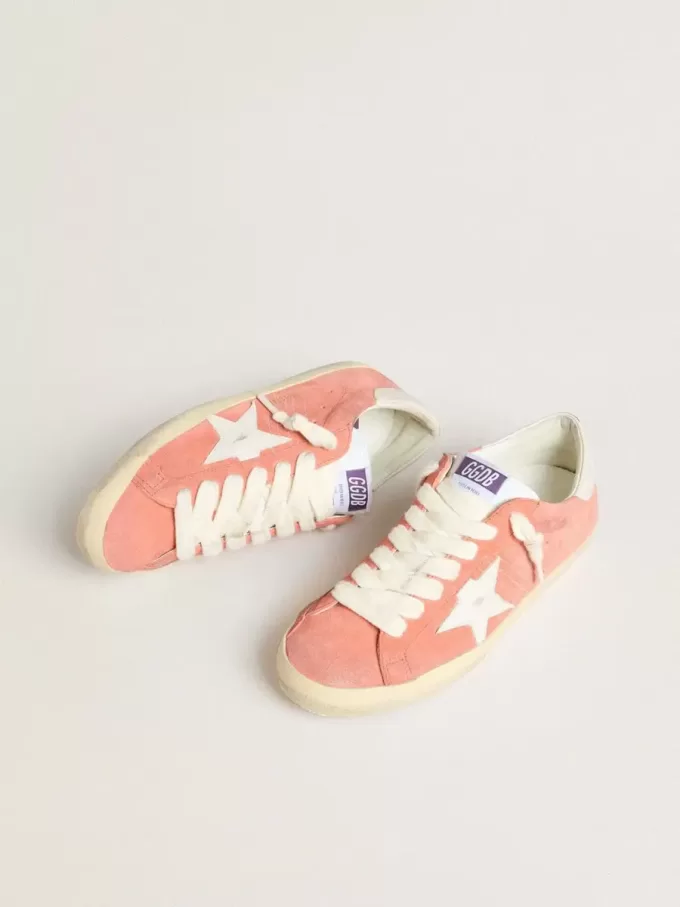 Super-Star para hombre en ante coral con estrella y lengüeta del talón en piel blanca