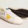 Super-Star para hombre en malla y piel napa con estrella y lengüeta en el talón de piel amarilla