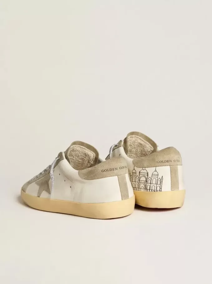 Super-Star para hombre en napa con estrella de ante gris hielo y bordado negro