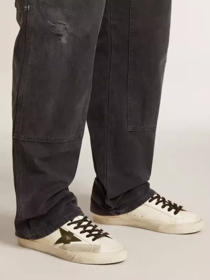 Super-Star para hombre en napa con estrella de cuero verde y lengüeta del talón de cuero gris Super-Star para hombre en napa con estrella de cuero verde y lengüeta del talón de cuero gris