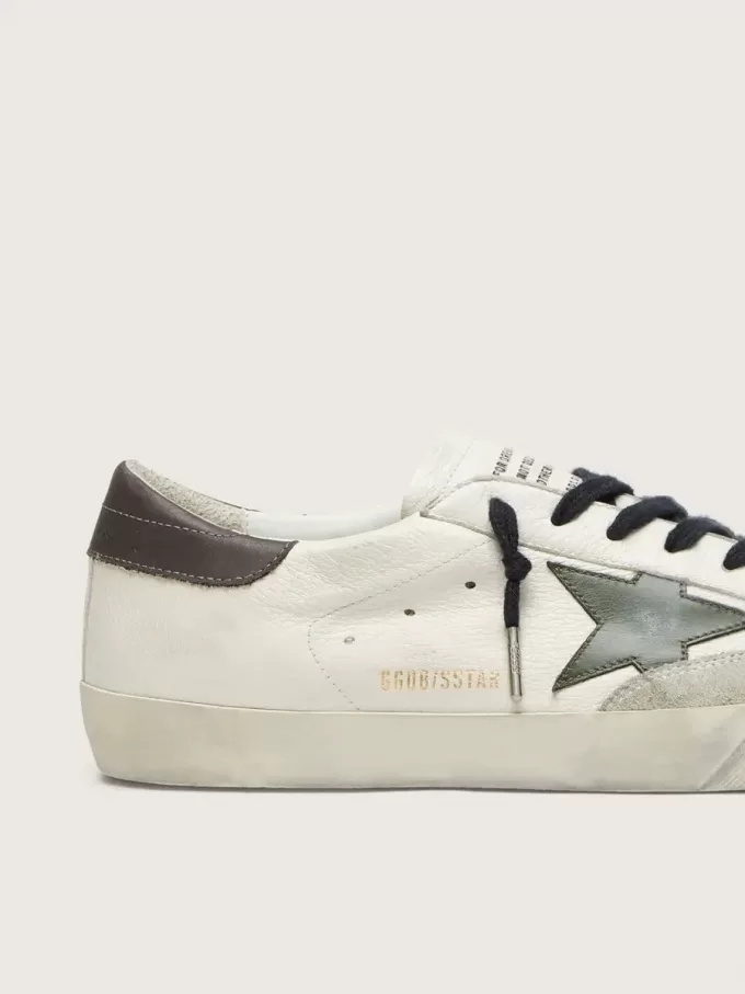 Super-Star para hombre en napa con estrella de cuero verde y lengüeta del talón de cuero gris Super-Star para hombre en napa con estrella de cuero verde y lengüeta del talón de cuero gris