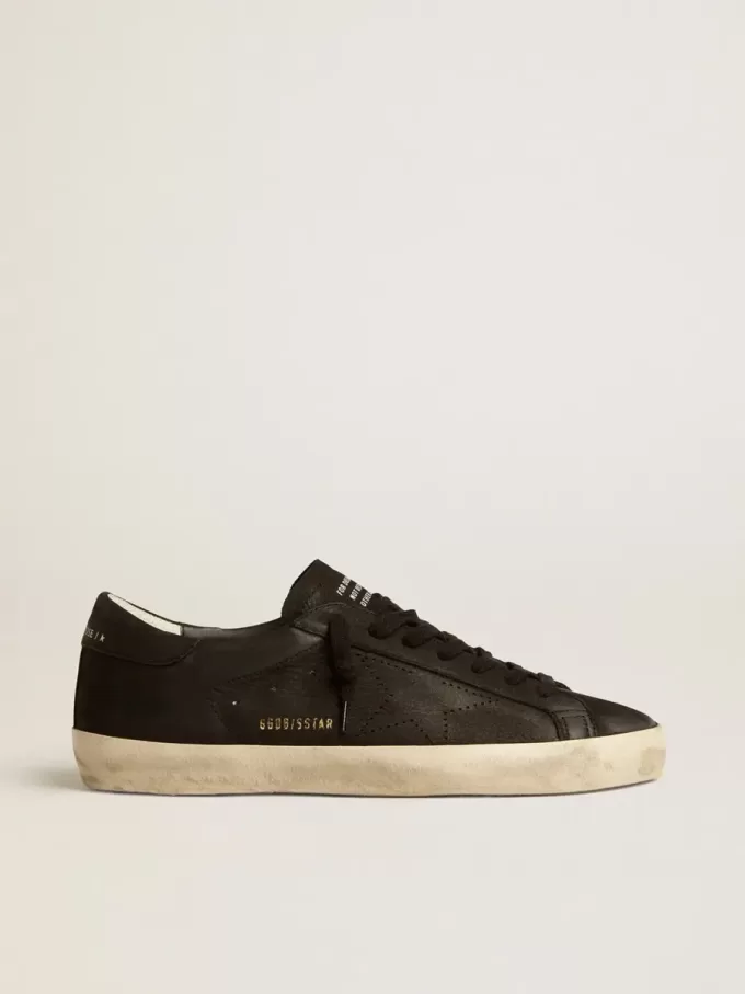 Super-Star para hombre en nubuck negro con estrella perforada y lengüeta del talón en nubuck negro