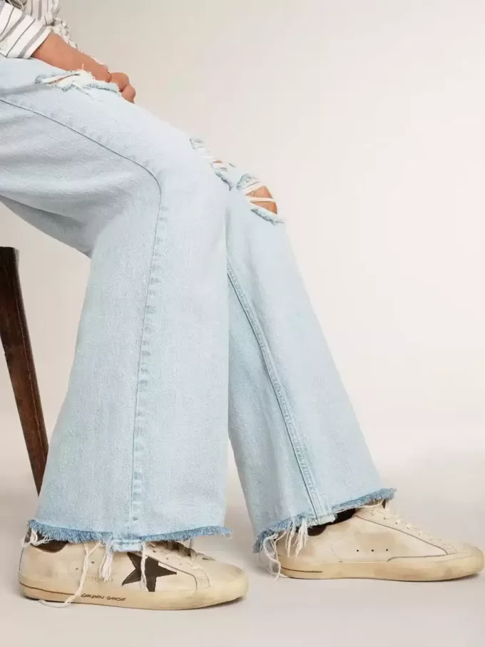 Super-Star para hombre en piel con estrella de denim negro y lengüeta del talón en piel negra